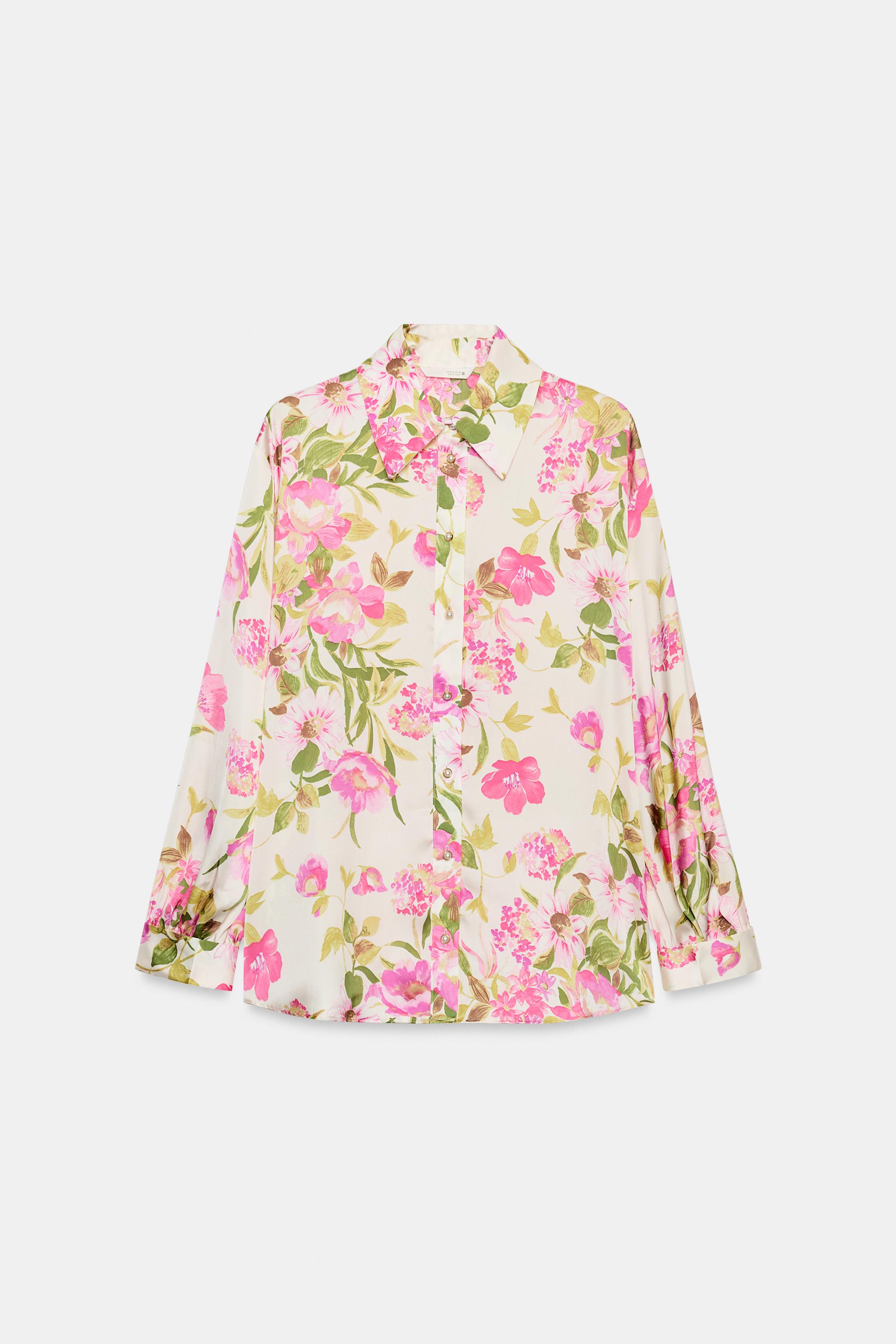 FLORAL PRINT SATIN EFFECT SHIRT